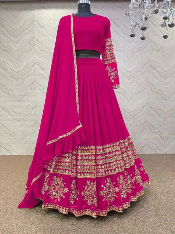 Graceful Pink Color Georgette Embroidery Sequins Lehenga Choli