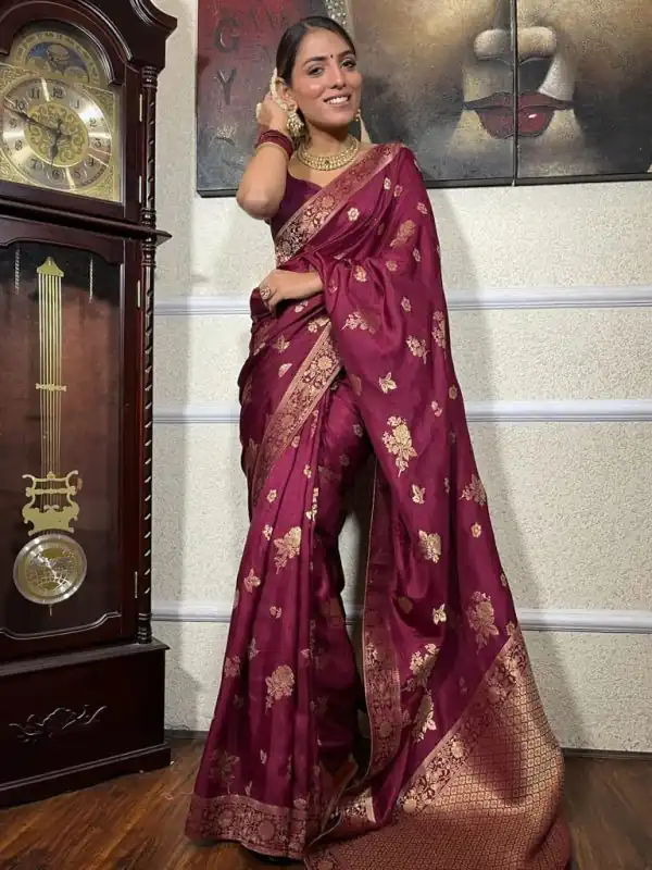 Graceful Purple Banarasi Soft Silk Extra Ordinary Design Saree