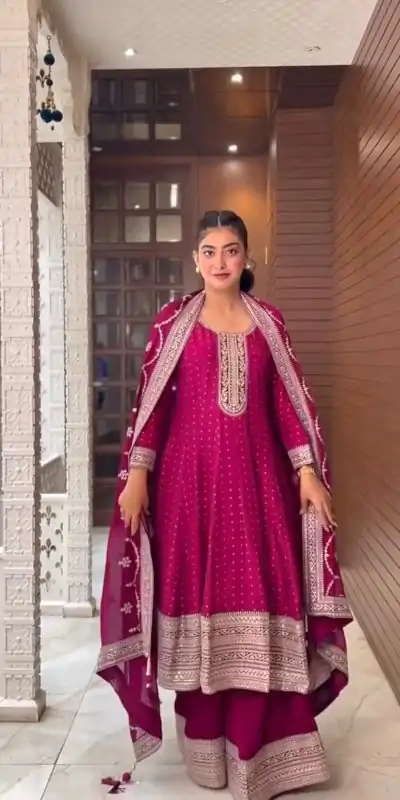Graceful Rani Pink Color Faux Georgette Coding sequence Salwar Suit
