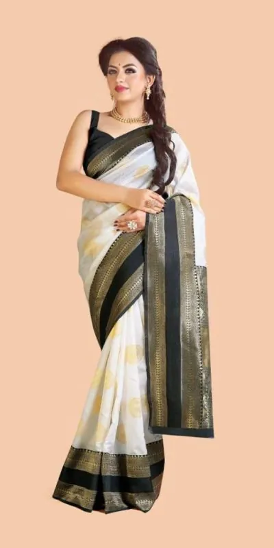 Graceful White & Black Color Soft Lichi Silk Jacquard Work Saree