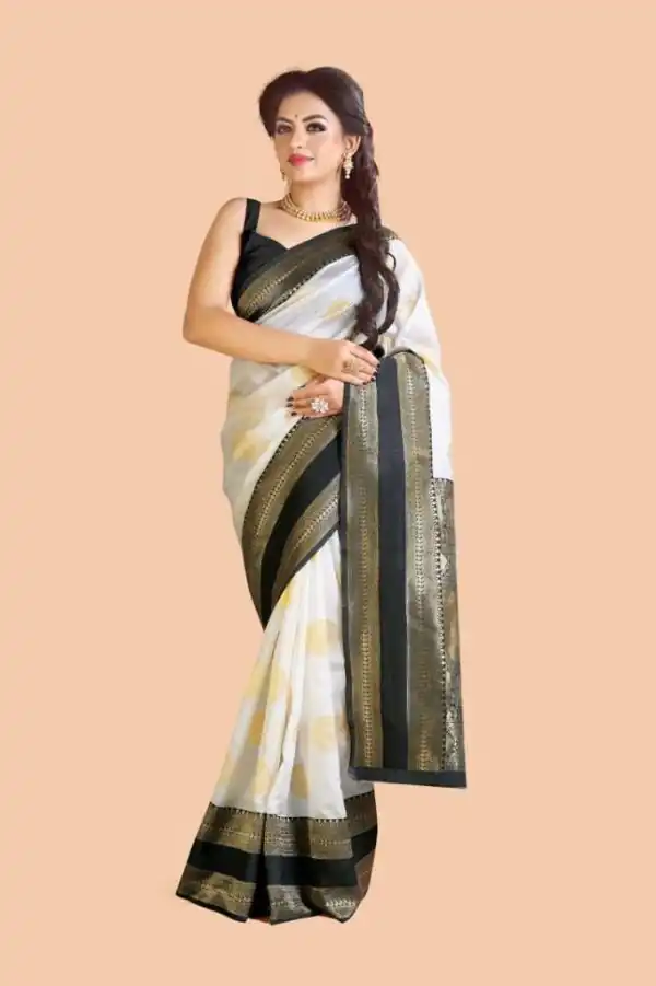 Graceful White & Black Color Soft Lichi Silk Jacquard Work Saree