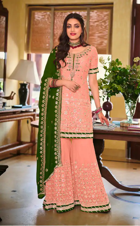 Grand Light Pink Color Faux Georgette Embroidery Salwar Suit