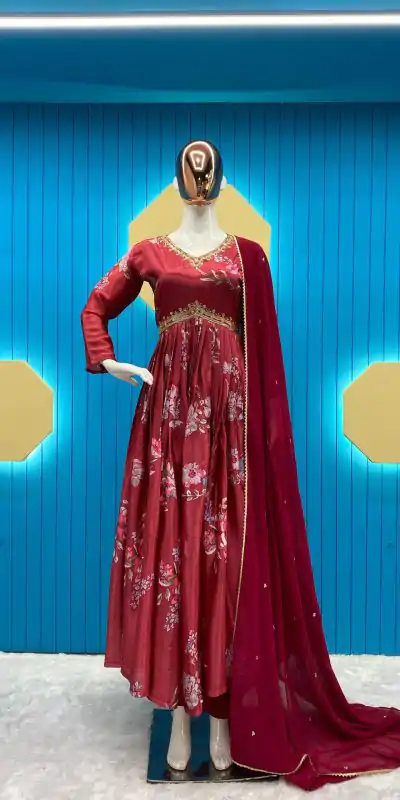Grand Red Color Chinon Printed Sequence Embroidery Salwar Suit
