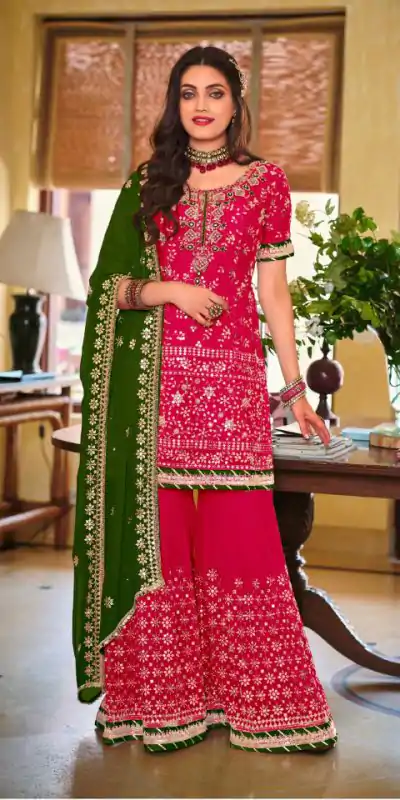 Grand Red Color Faux Georgette Embroidery Work Salwar Suit