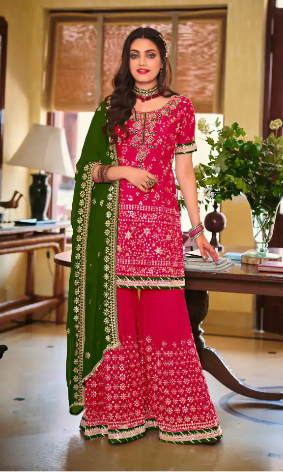 Grand Red Color Faux Georgette Embroidery Work Salwar Suit