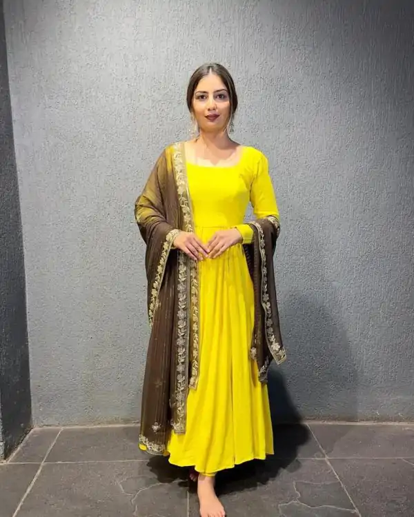 Grand Yellow Color Foix Georgette Thread Sequence Anarkali Suit