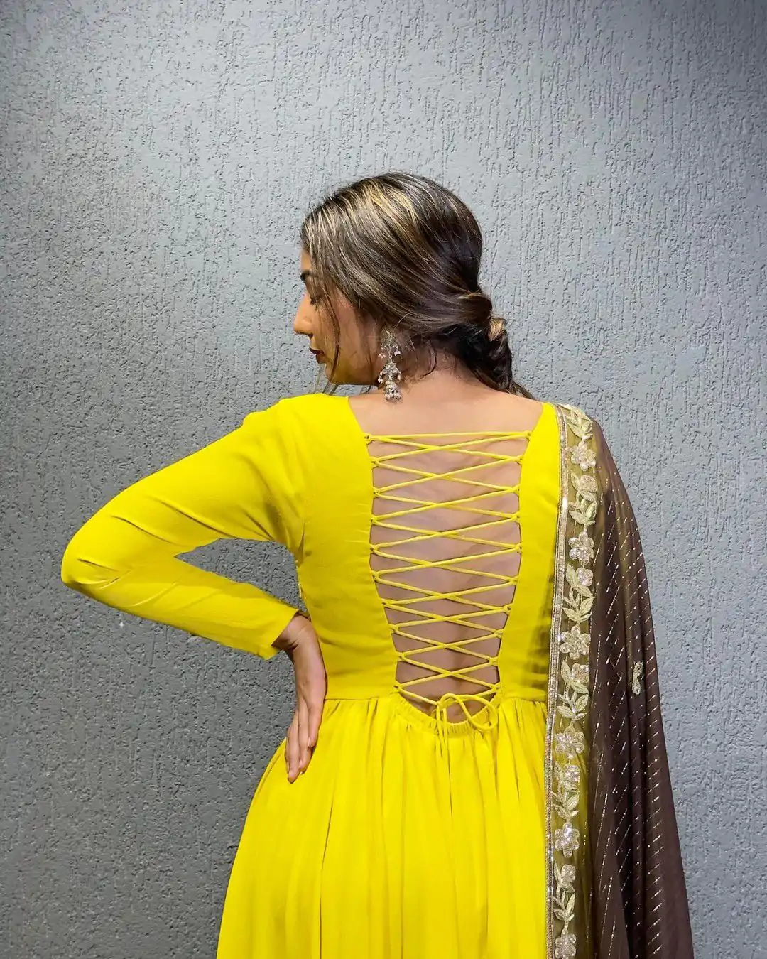 Grand Yellow Color Foix Georgette Thread Sequence Anarkali Suit - Image 3