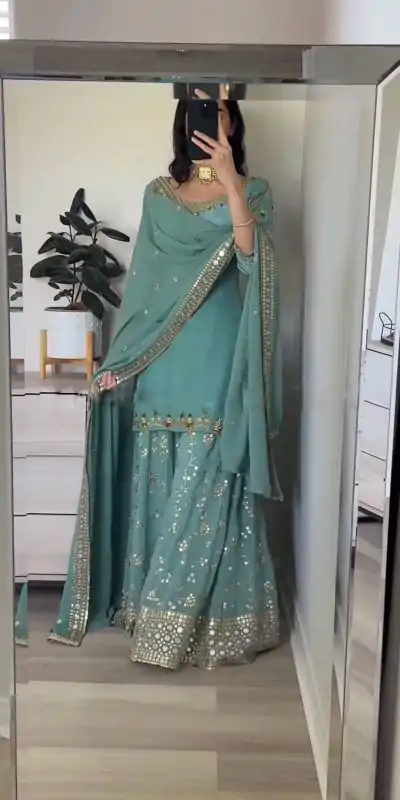 Luminous Blue Color Georgette Embroidery Sequence Salwar Suit