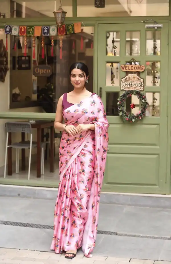 Luminous Light Pink Heavy Devsena Soft Silk Digital Printed Saree