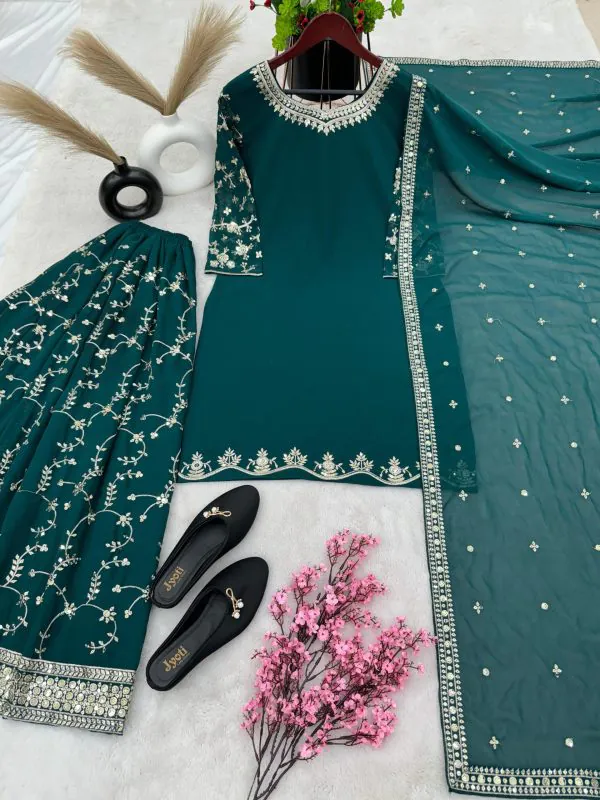Luminous Peacock Green Color Georgette Embroidery Salwar Suit