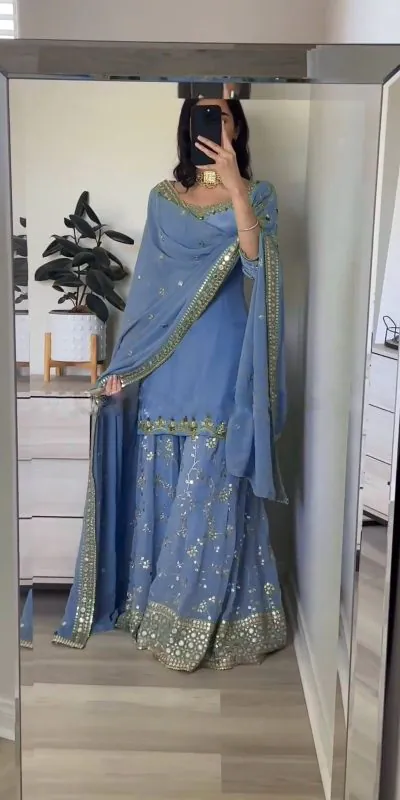 Luminous Sky Blue Georgette Embroidery Sequence Salwar Suit