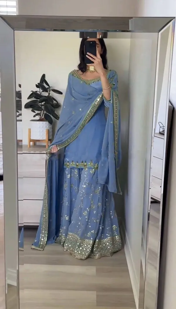 Luminous Sky Blue Georgette Embroidery Sequence Salwar Suit