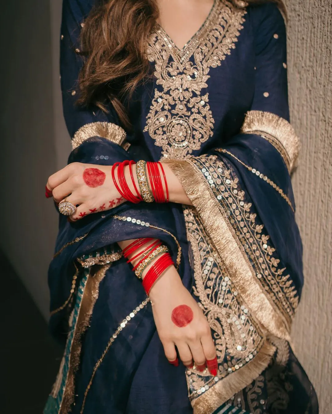 Majestic Navy Blue Color Chinnon Silk Embroidery Salwar Suit - Image 6