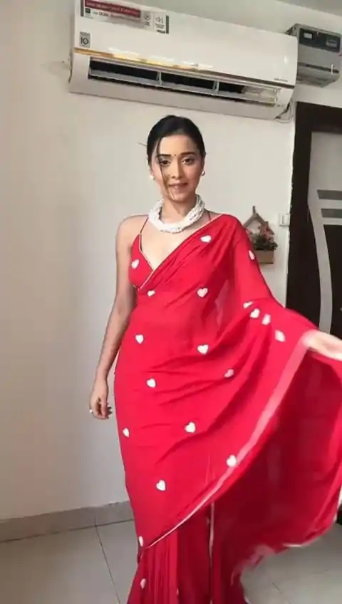 Mesmerizing Red Color Georgette Thread Gmathi Work Saree