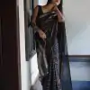Musical Silver Black 2 Color Soft Lichi Silk Ordinary Design Saree