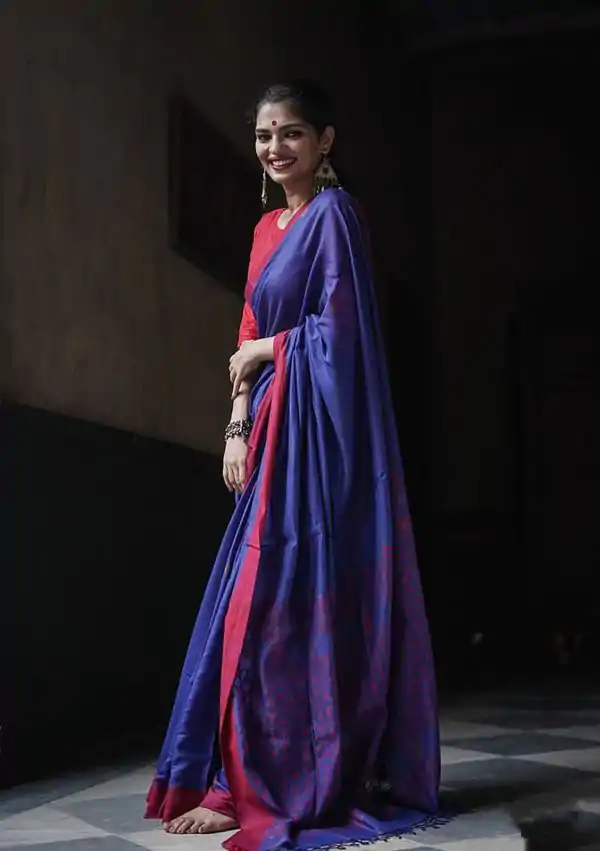 Mystical Royal Blue Color Soft Lilan Slab Beautiful Rich Pallu Saree