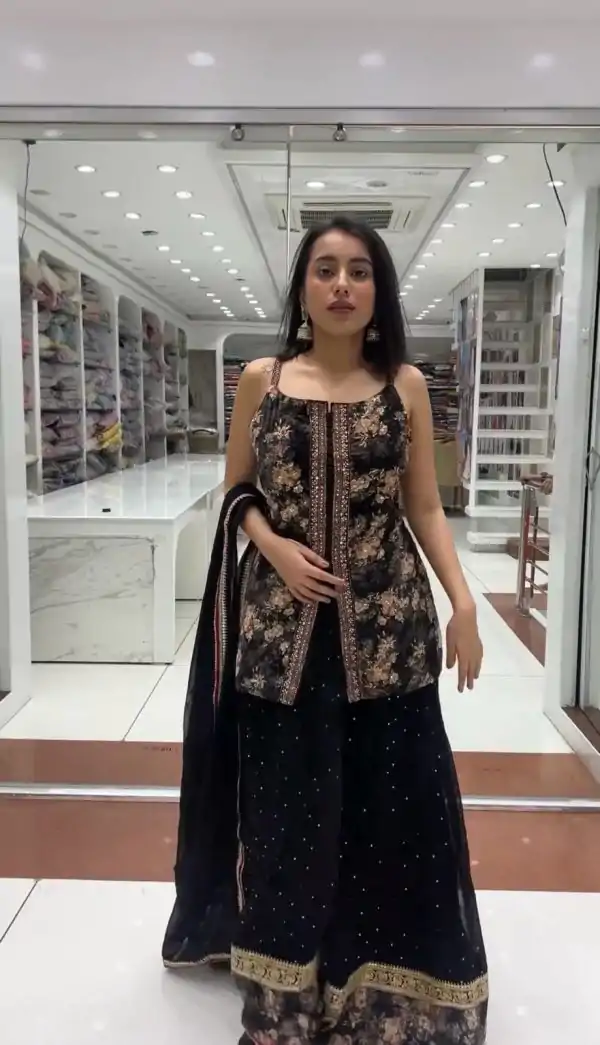 New Black Foix Georgette Rivet Moti Digital Printed Lehenga Choli
