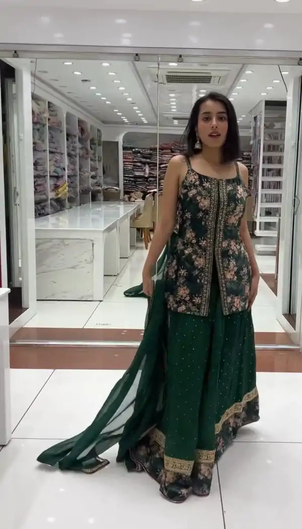 New Green Foix Georgette Rivet Moti Digital Printed Lehenga Choli