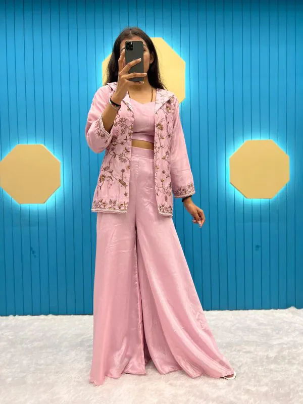 Nice Baby Pink Color Fiona Silk Koti Blazer Embroidery Salwar Suit