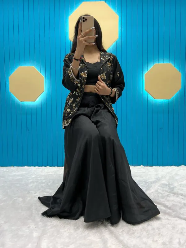 Nice Black Color Fiona Silk Koti / Blazer Embroidery Salwar Suit