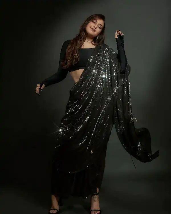 Nice Black Georgette Digital Printed Sequence Embroidery Saree