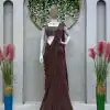 Nice Coffee Color Faux Georgette Ruffle Patch Work Saree