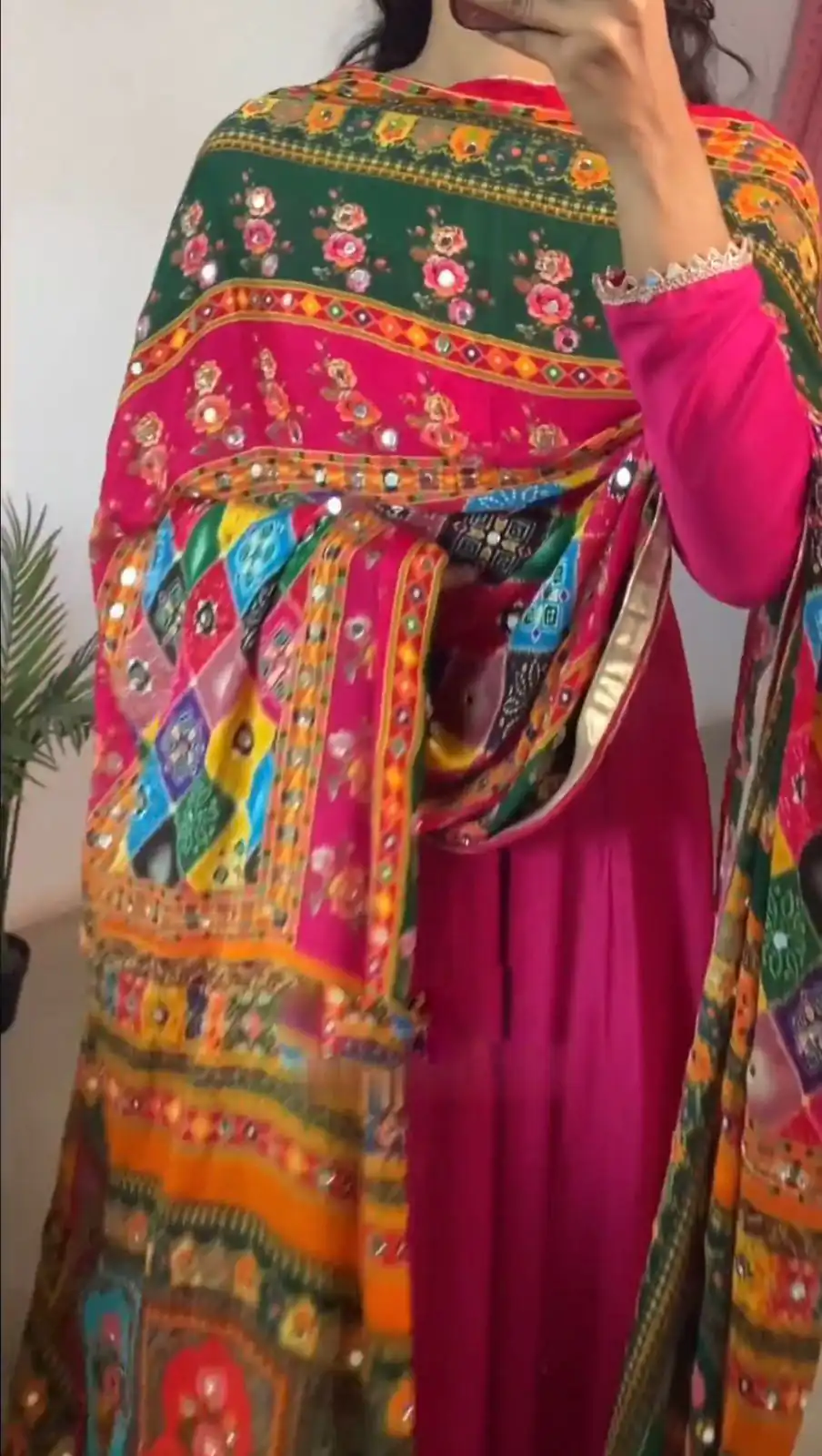 Nice Red Maliy Satin Digital Print Real Mirror Dupatta Anarkali Suit - Image 2