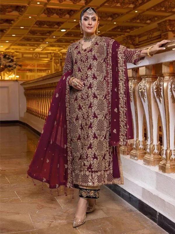 Perfect Maroon Color Georgette Coding Embroidery Stone Kurti