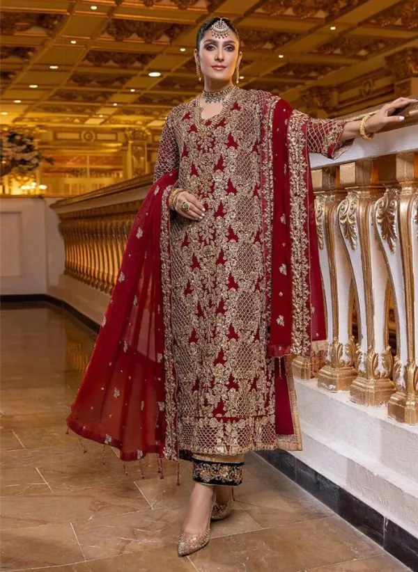 Perfect Red Color Georgette Coding Embroidery Stone Work Kurti