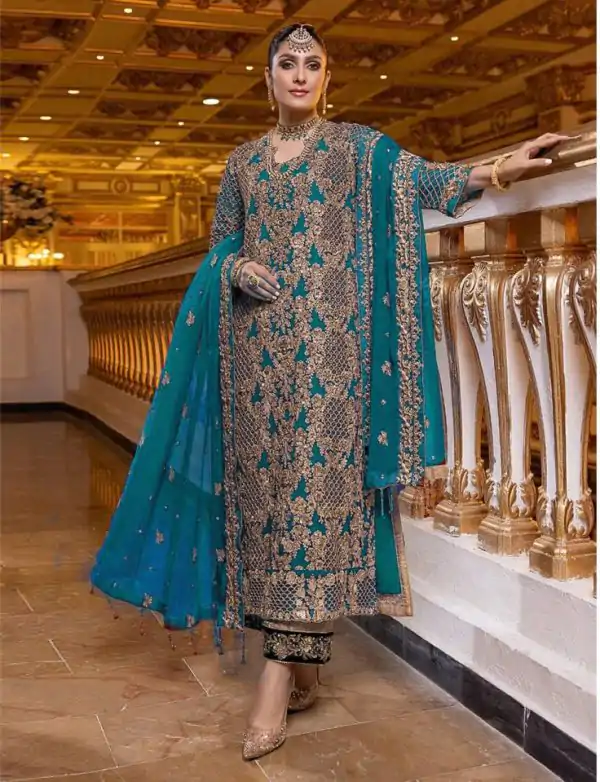 Perfect Royal Blue Color Georgette Coding Embroidery Kurti