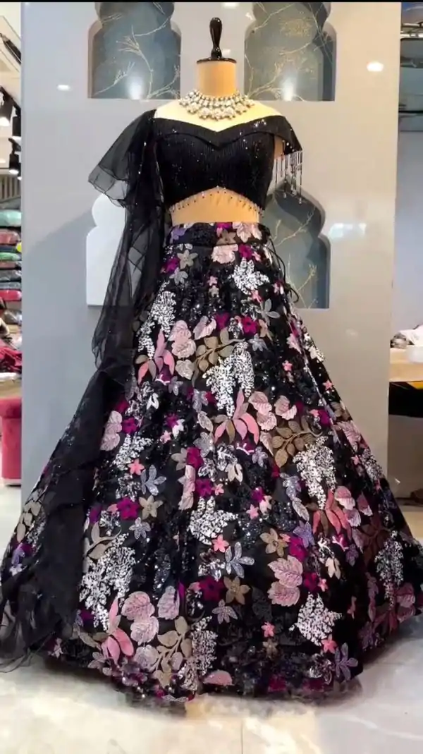 Perfectly Black Georgette Double Sequins Embroider Lehenga Choli