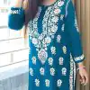 Pretty Blue Color Heavy Rayon Cotton Style Embroidery Work Kurti