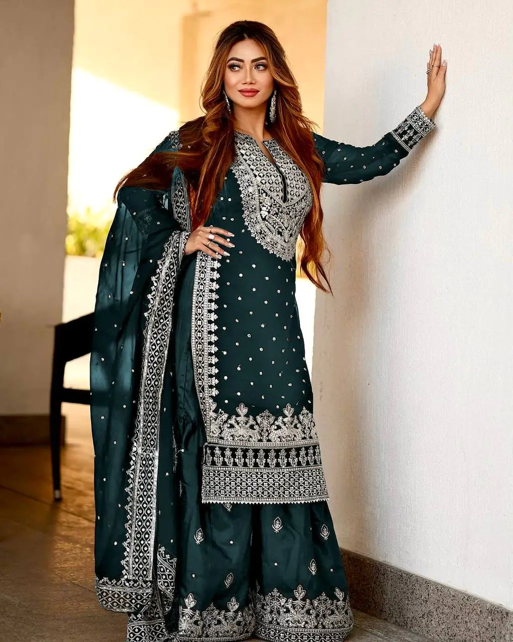 Pretty Green Color Georgette Embroidery Sequence Salwar Suit - Image 3