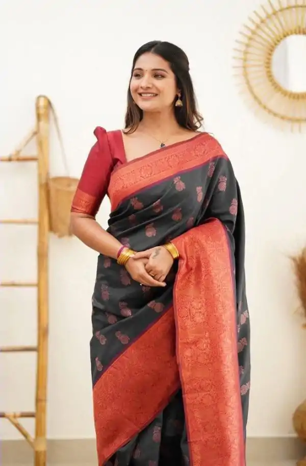 Pretty Grey Color Soft Lichi Silk Cloth  Rich Pallu Work Saree