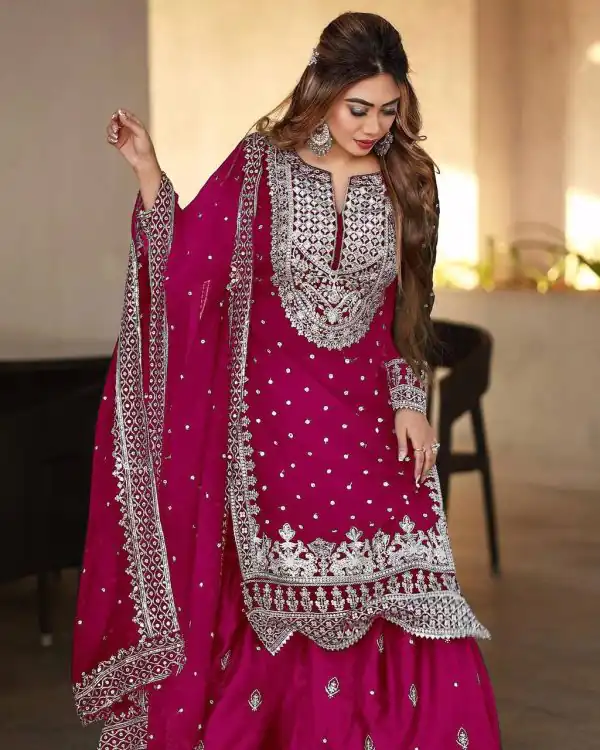 Pretty Pink Color Georgette Embroidery Sequence Salwar Suit