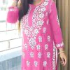 Pretty Pink Color Heavy Rayon Cotton Style Embroidery Work Kurti