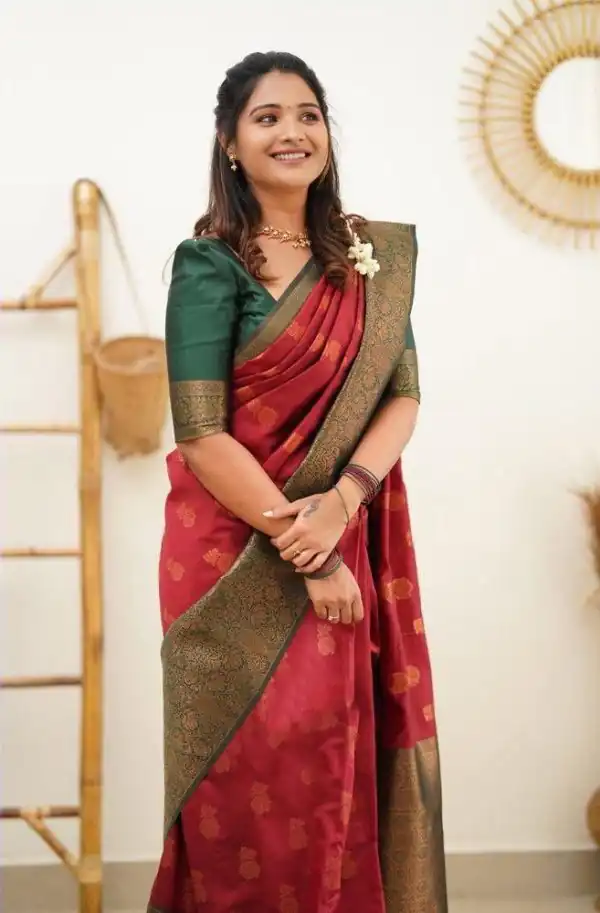 Pretty Red Color Soft Lichi Silk Cloth  Rich Pallu Work Saree