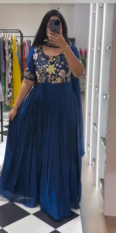 Pretty Royal Blue Color Georgette Multi-Thread Work Anarkali Suit