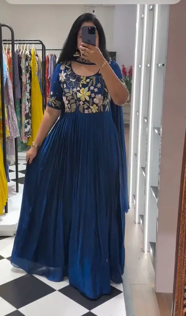 Pretty Royal Blue Color Georgette Multi-Thread Work Anarkali Suit