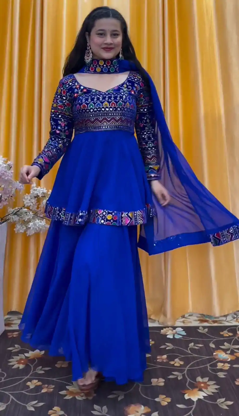 Pretty Royal Blue Color Georgette Embroidery Work Sharara Suit - Image 2