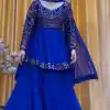 Pretty Royal Blue Color Georgette Embroidery Work Sharara Suit