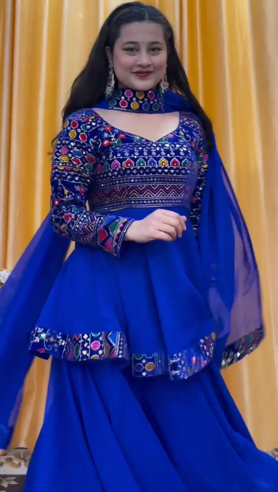 Pretty Royal Blue Color Georgette Embroidery Work Sharara Suit - Image 3
