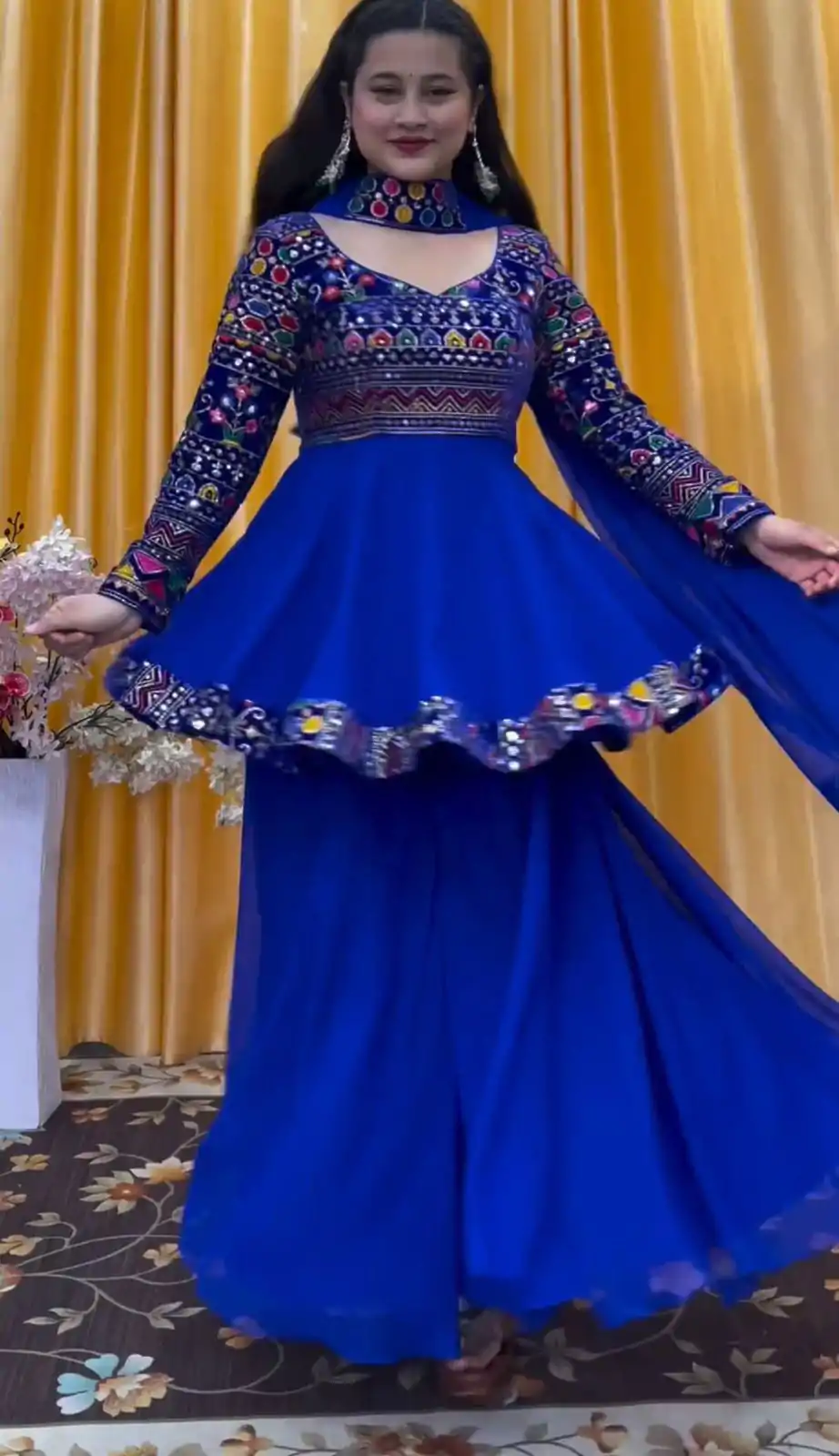 Pretty Royal Blue Color Georgette Embroidery Work Sharara Suit - Image 4