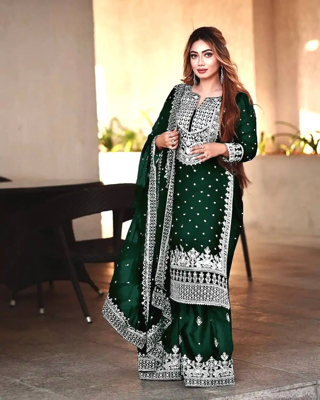 Pretty Stone Green Georgette Embroidery Sequence Salwar Suit - Image 2