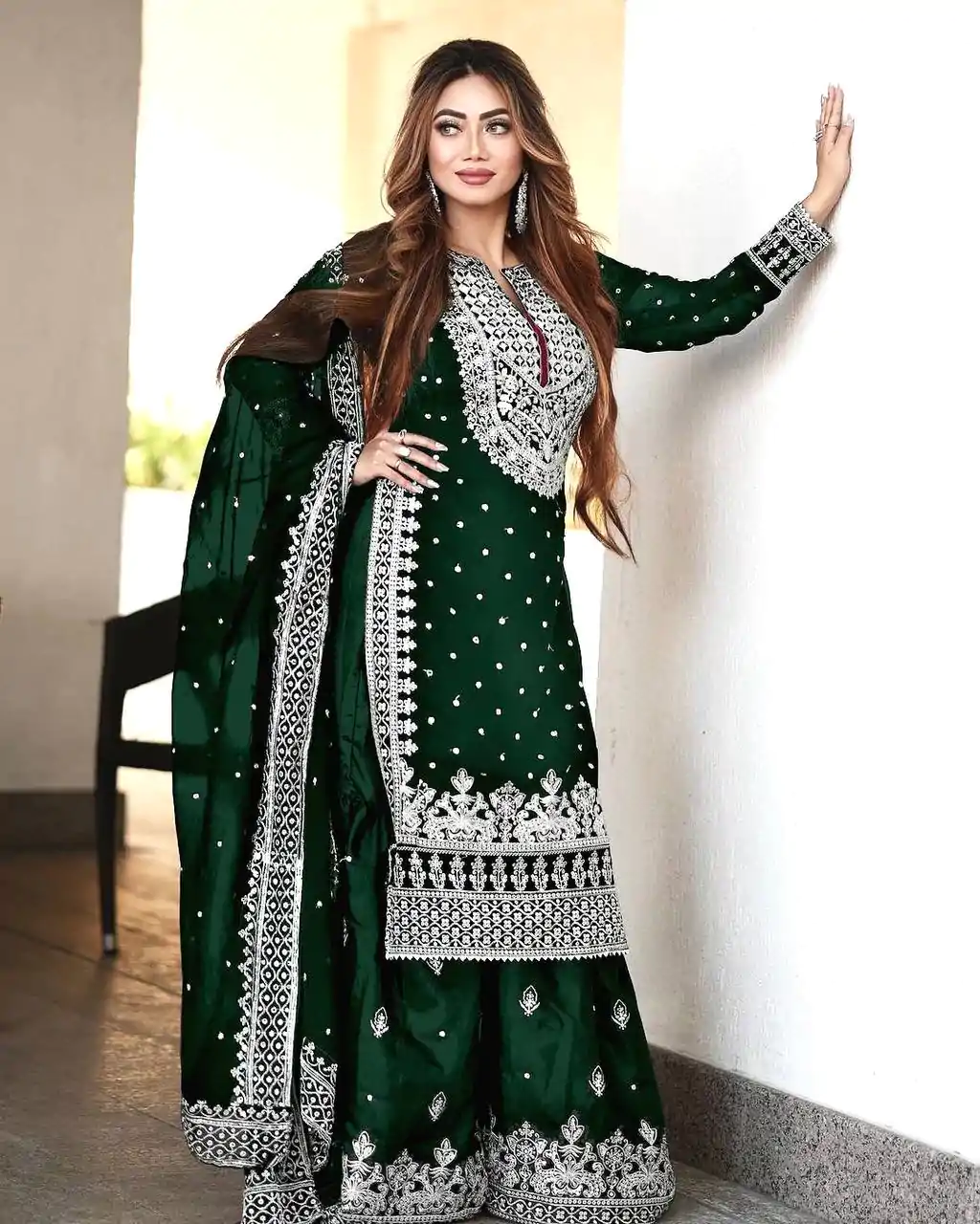 Pretty Stone Green Georgette Embroidery Sequence Salwar Suit - Image 3