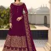 Pretty Wine Color Georgette With Cording Work Sharara Suit