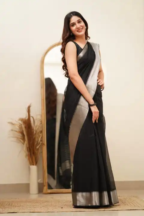 Pure Silver Black 3 Color Banarasi Soft Silk Ordinary Design Saree
