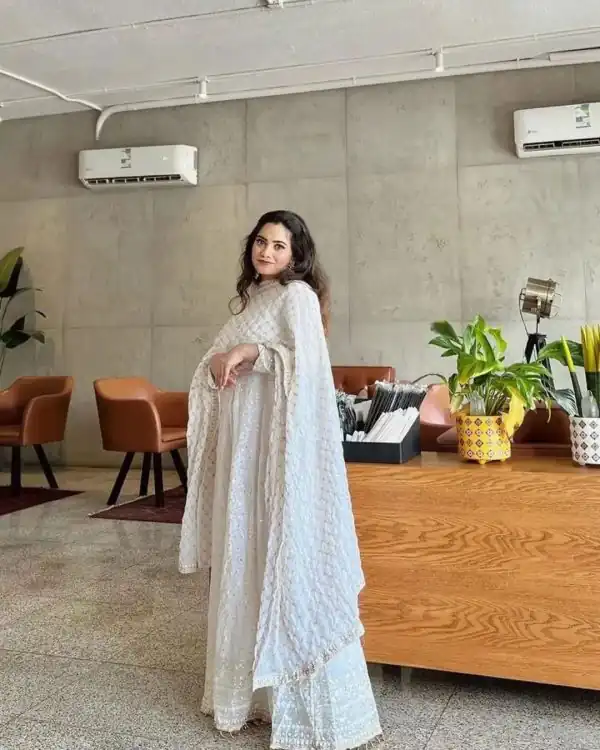 Pure White Color Georgette Embroidery Sequence Salwar Suit