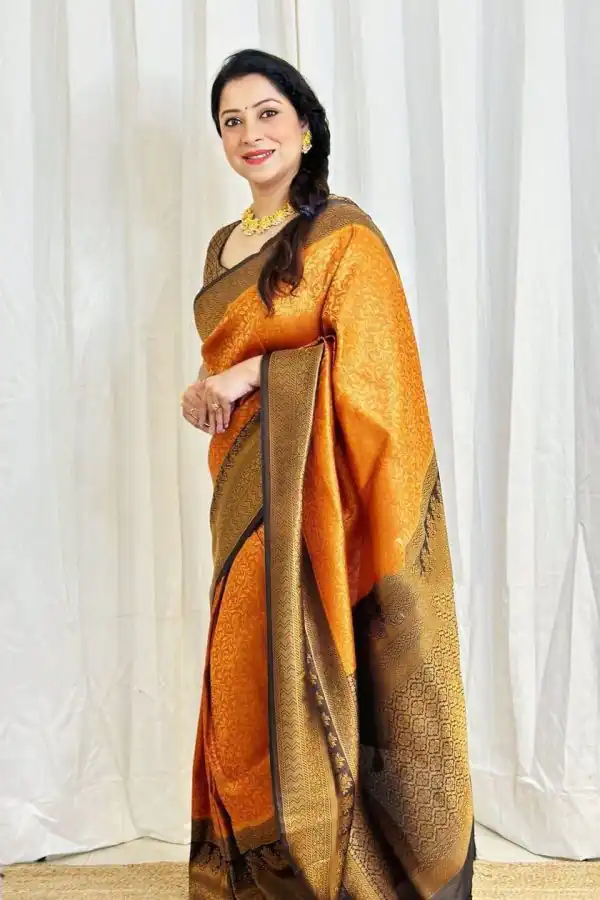 Radiant Orange Color Soft Lichi Silk Ordinary Design Pallu Saree