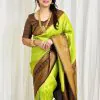 Radiant Parrot Green Color Soft Lichi Silk Ordinary Design Saree